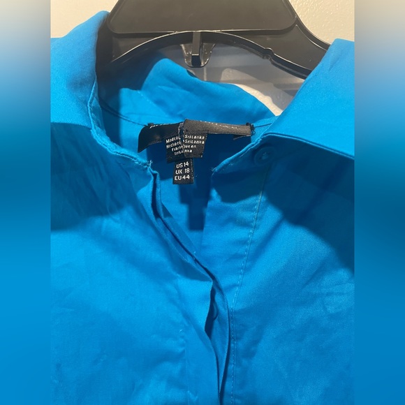 Donna Morgan Poplin button up cotton dress blue size 14 - Picture 3 of 10